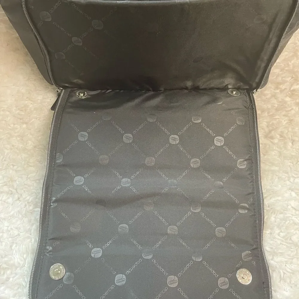 Paper Clip Black Nylon Quilted Large Diaper Bag silver tone hardwares.